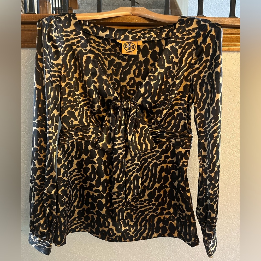 Tory Burch Leopard Print Top - Black and Brown